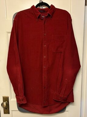 Men’s corduroy red button up shirt long sleeve